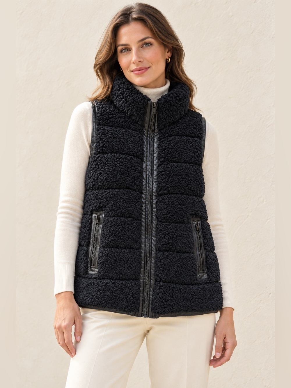 Tuckernuck Beckham Reversible Vest XS Black Faux Leather Sherpa Preppy Fall Chic
